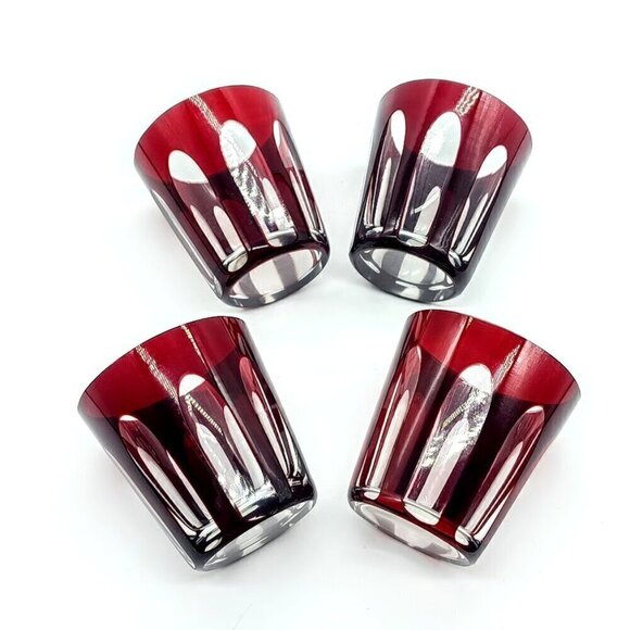 Vintage Ruby Red Cut To Clear Glasses (4)